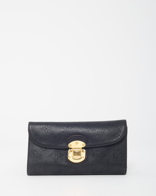 Louis Vuitton Black Monogram Perforated Mahina Leather Amelia Wallet