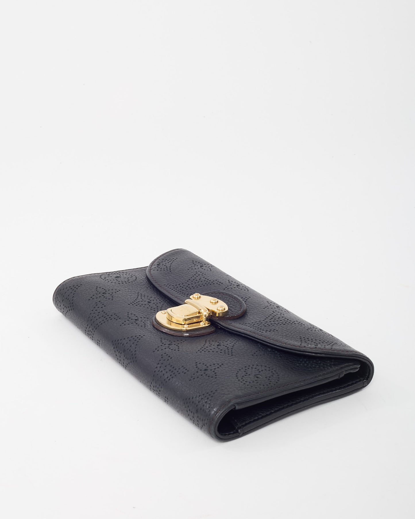 Louis Vuitton Black Monogram Perforated Mahina Leather Amelia Wallet