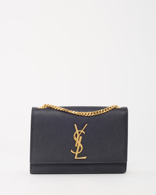 Saint Laurent Black Grain De Poudre Leather GHW YSL Logo Small Kate Bag