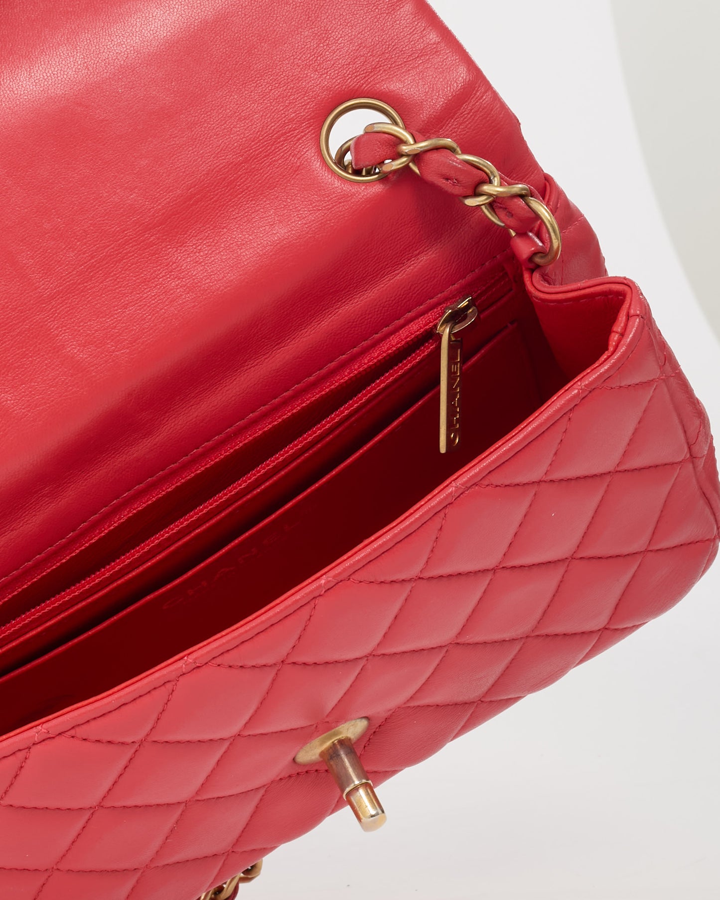 Chanel Coral Quilted Lambskin Leather Mini Rectangular Classic Flap Bag GHW
