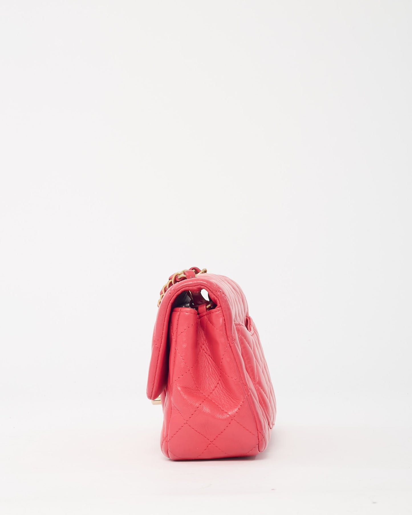 Chanel Coral Quilted Lambskin Leather Mini Rectangular Classic Flap Bag GHW