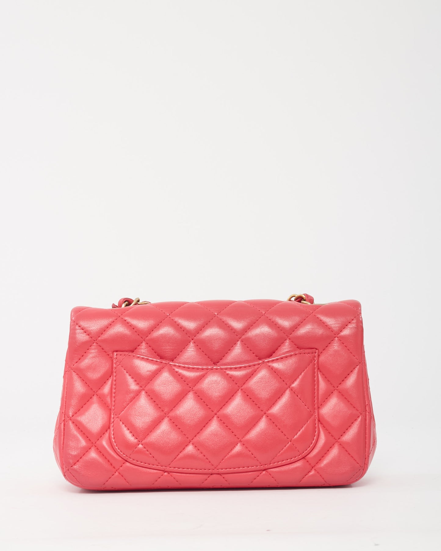 Chanel Coral Quilted Lambskin Leather Mini Rectangular Classic Flap Bag GHW