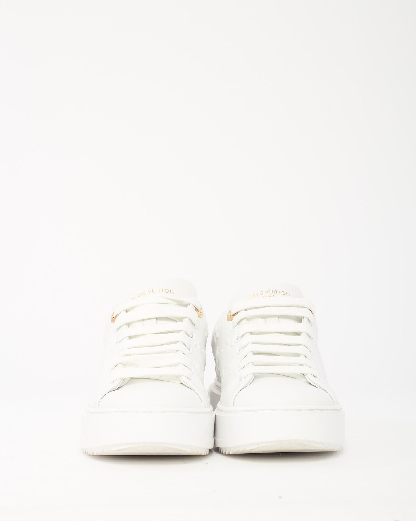 Louis Vuitton White Logo Embossed Monogram Canvas Detail Time Out Sneakers - 37