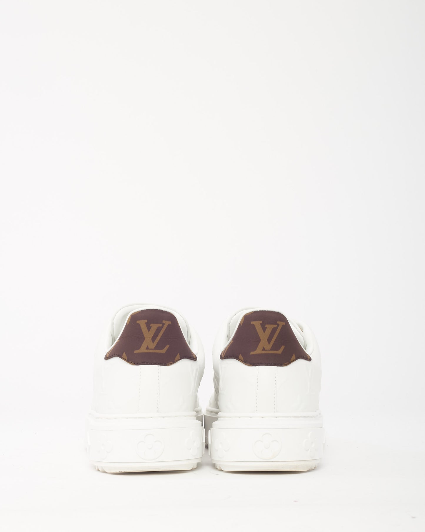 Louis Vuitton White Logo Embossed Monogram Canvas Detail Time Out Sneakers - 37