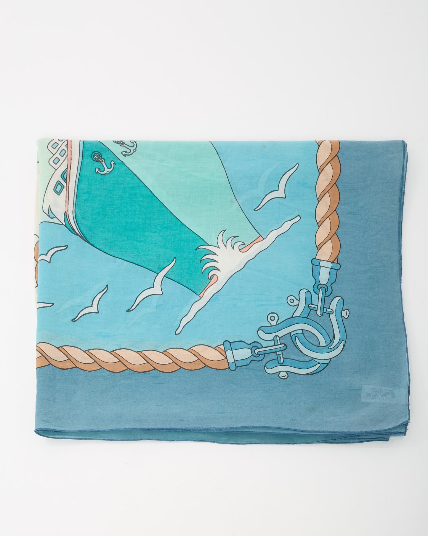 Hermès Beige/Blue/Green/Pink Boat Print Cotton Pareo Scarf
