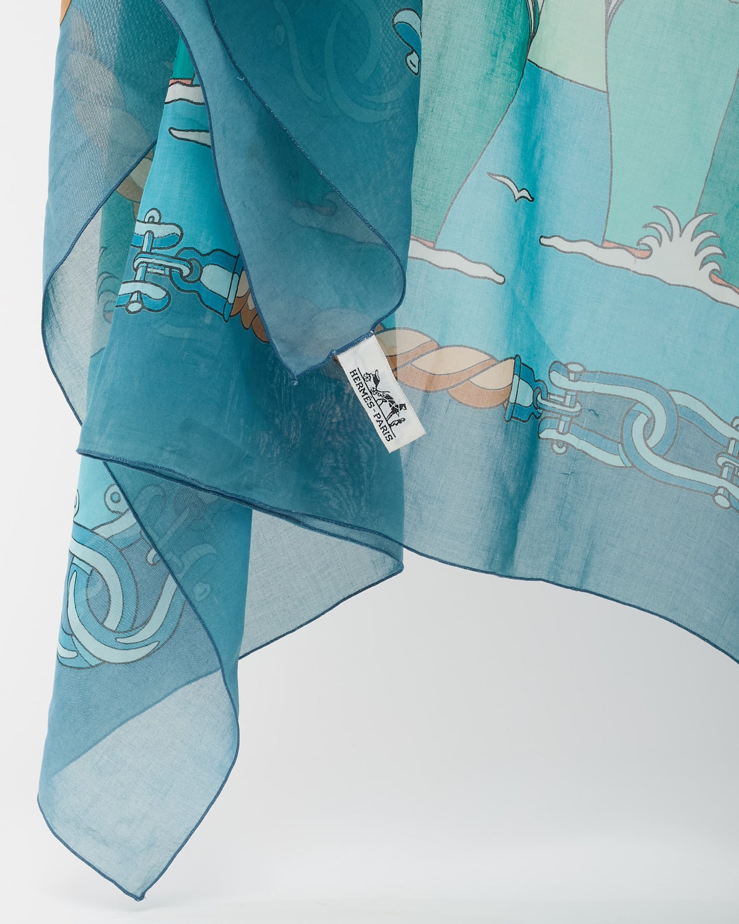 Hermès Beige/Blue/Green/Pink Boat Print Cotton Pareo Scarf