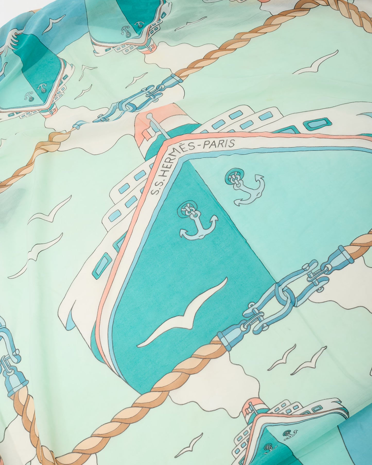 Hermès Beige/Blue/Green/Pink Boat Print Cotton Pareo Scarf