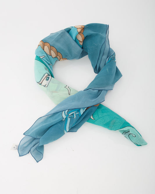 Hermès Beige/Blue/Green/Pink Boat Print Cotton Pareo Scarf