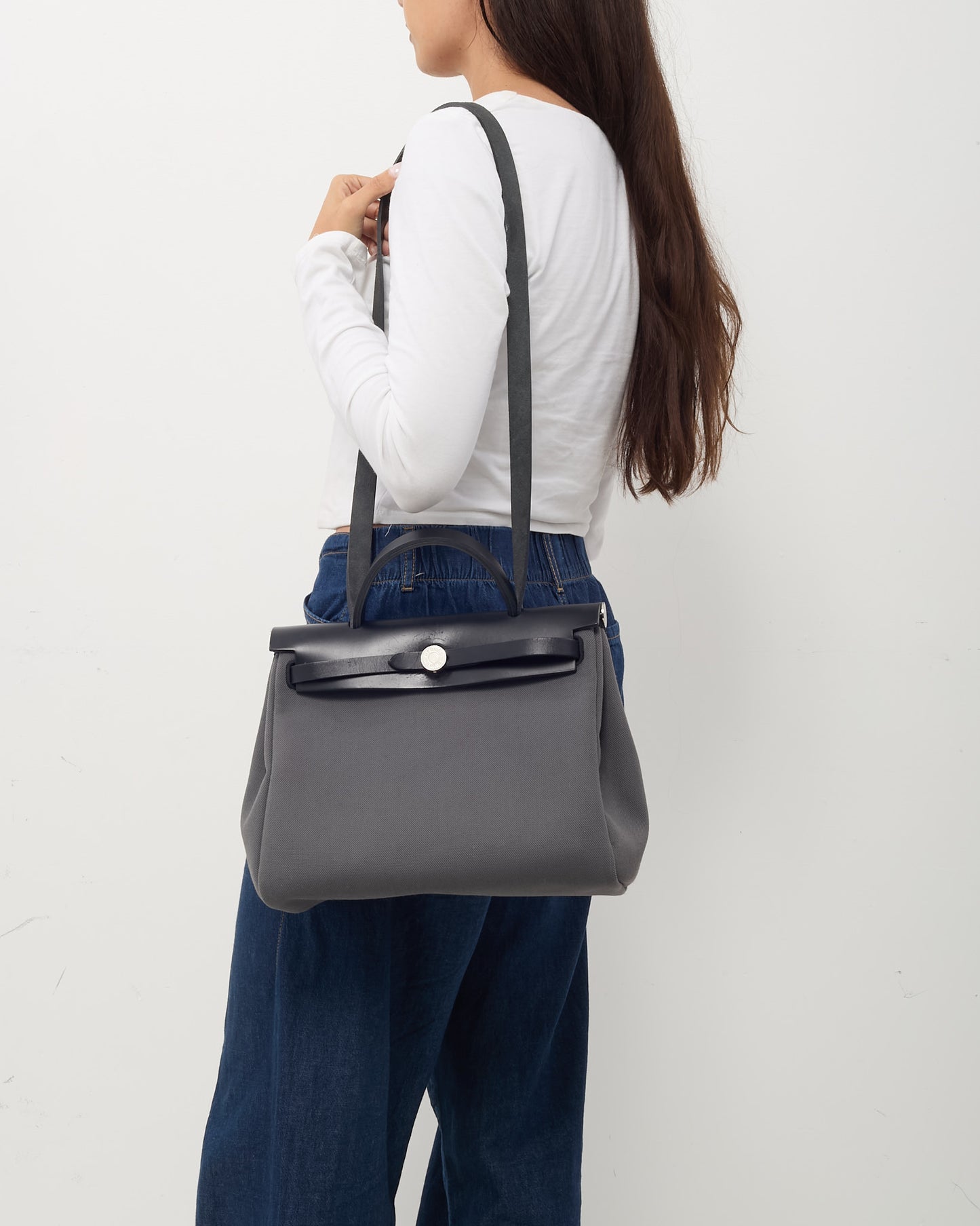 Hermès Grey and Black Toile Canvas Herbag Zip 31 with Palladium Hardware