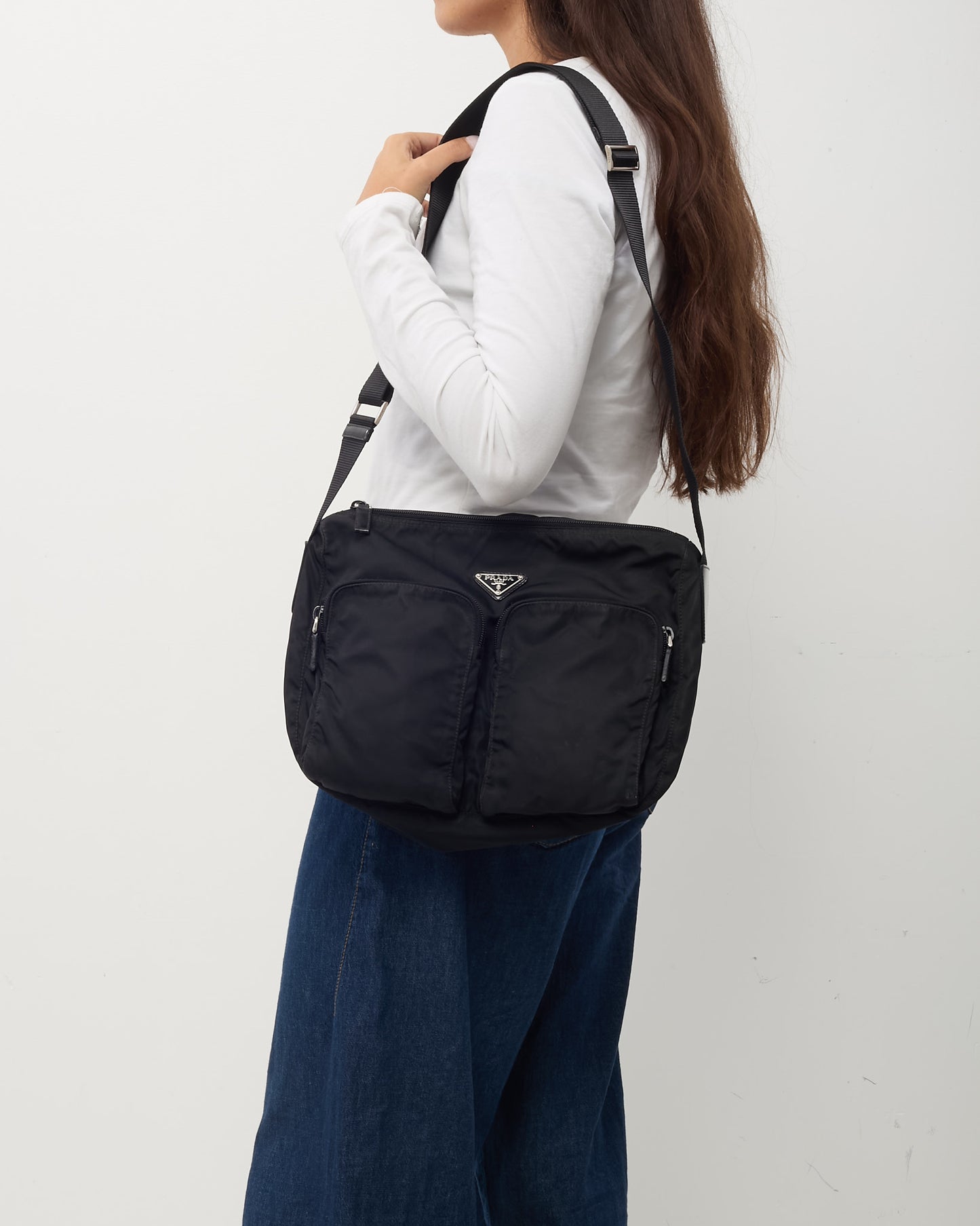 Prada Black Nylon Double Pocket Messenger Bag
