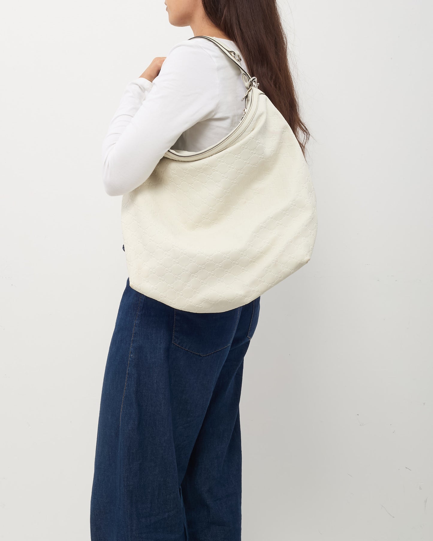 Gucci White Monogram Guccissima Leather Icon Bit Large Hobo Bag