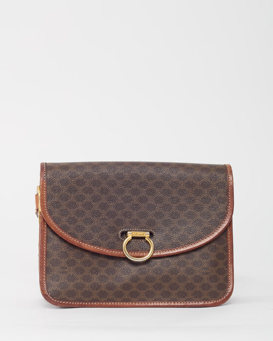 Sac bandoulière en toile enduite à logo Macadam marron en cuir vintage couleur fauve Celine