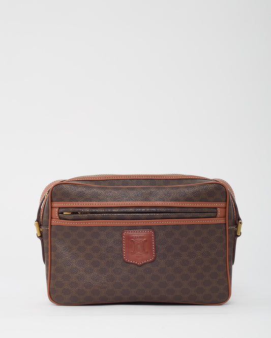 Sac bandoulière en toile enduite à logo Macadam marron en cuir vintage couleur fauve Celine