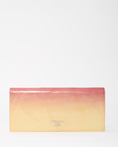 Prada Hot Pink and Yellow Ombré Vernice Patent Leather Logo Clutch