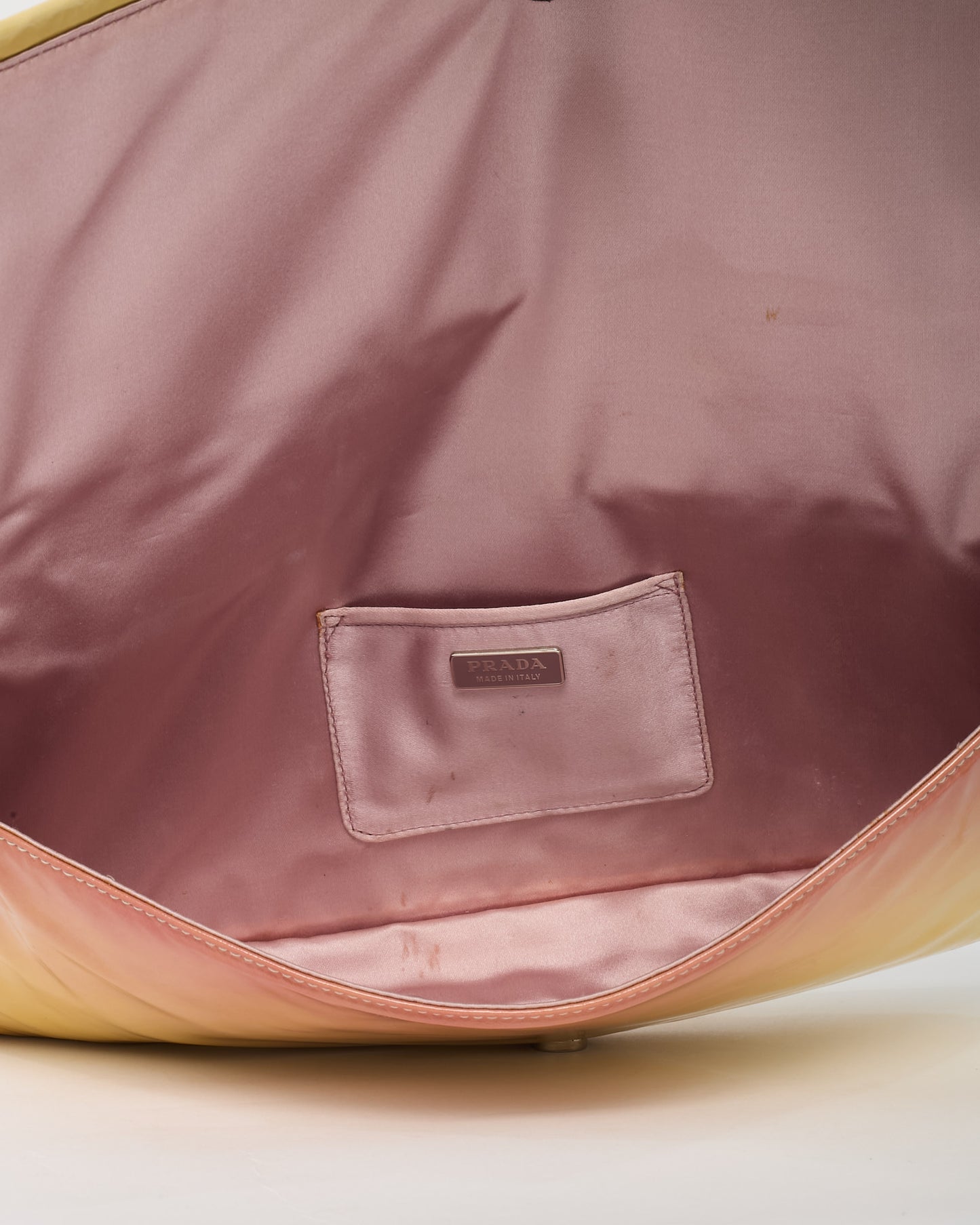 Prada Hot Pink and Yellow Ombré Vernice Patent Leather Logo Clutch