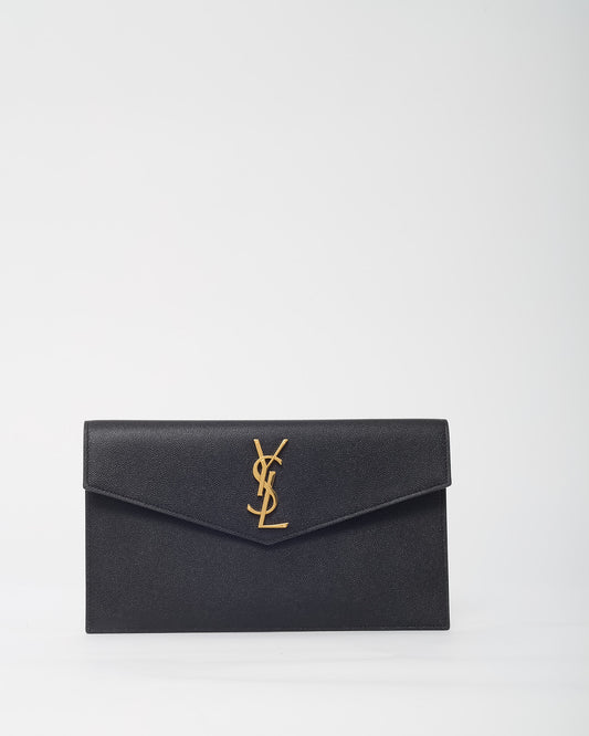 Saint Laurent Black Grain de Poudre YSL Uptown Pouch Clutch