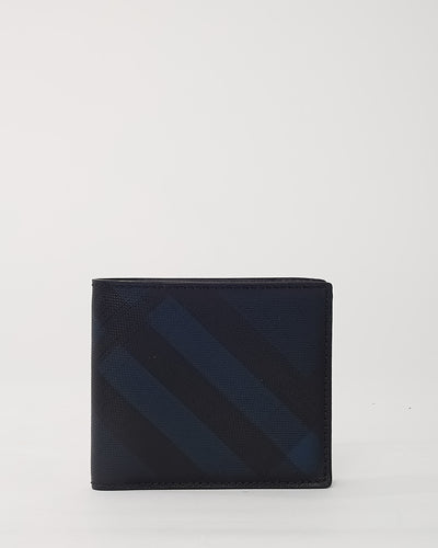 Burberry Navy Blue Coated Canvas Check Bi-Fold Wallet