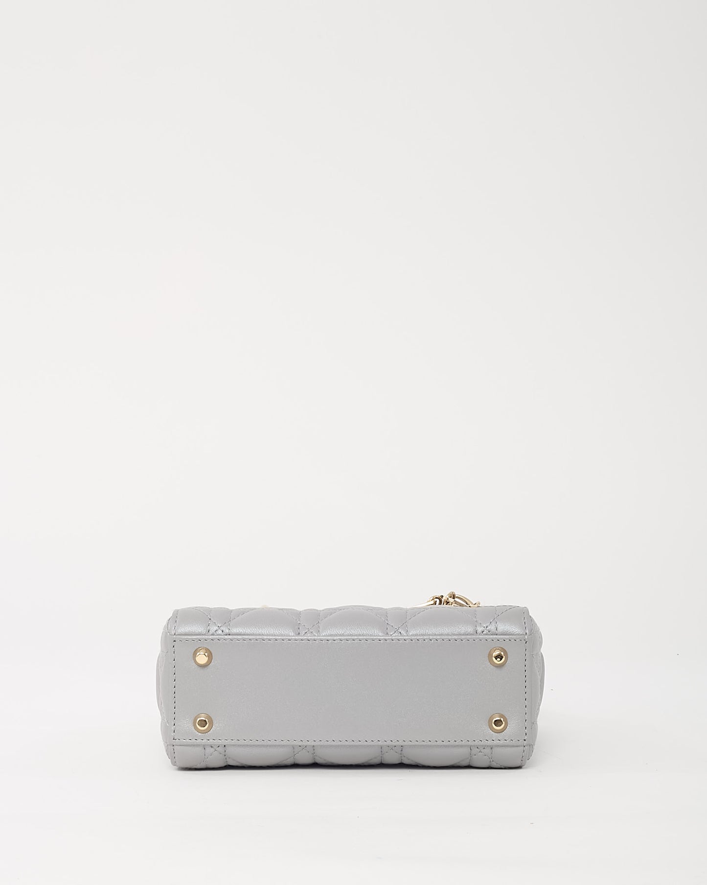 Dior Metallic Grey Cannage Leather Mini Lady Dior Bag with Champagne Hardware
