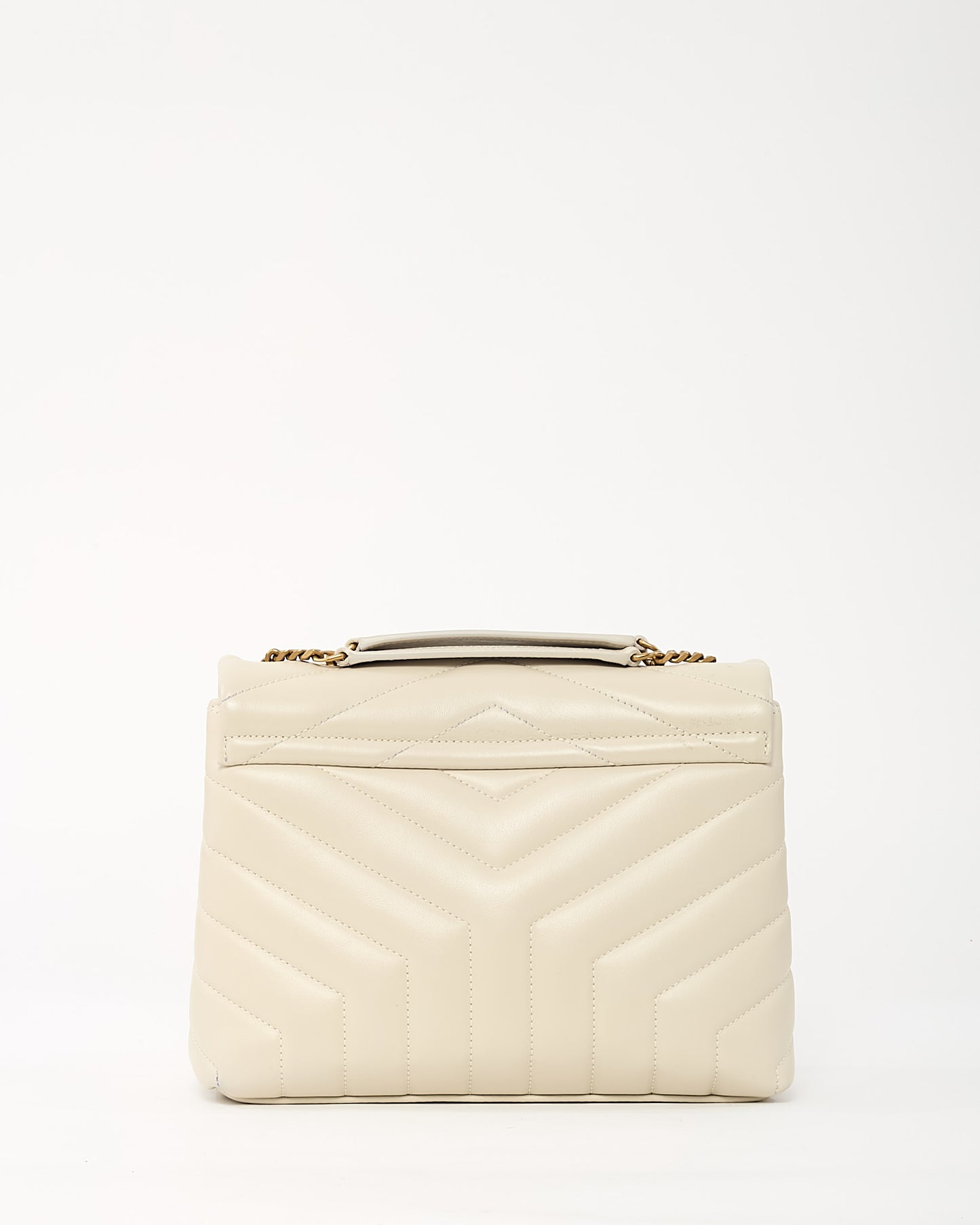 Saint Laurent White Chevron Leather Small GHW YSL Monogram Loulou Shoulder Bag