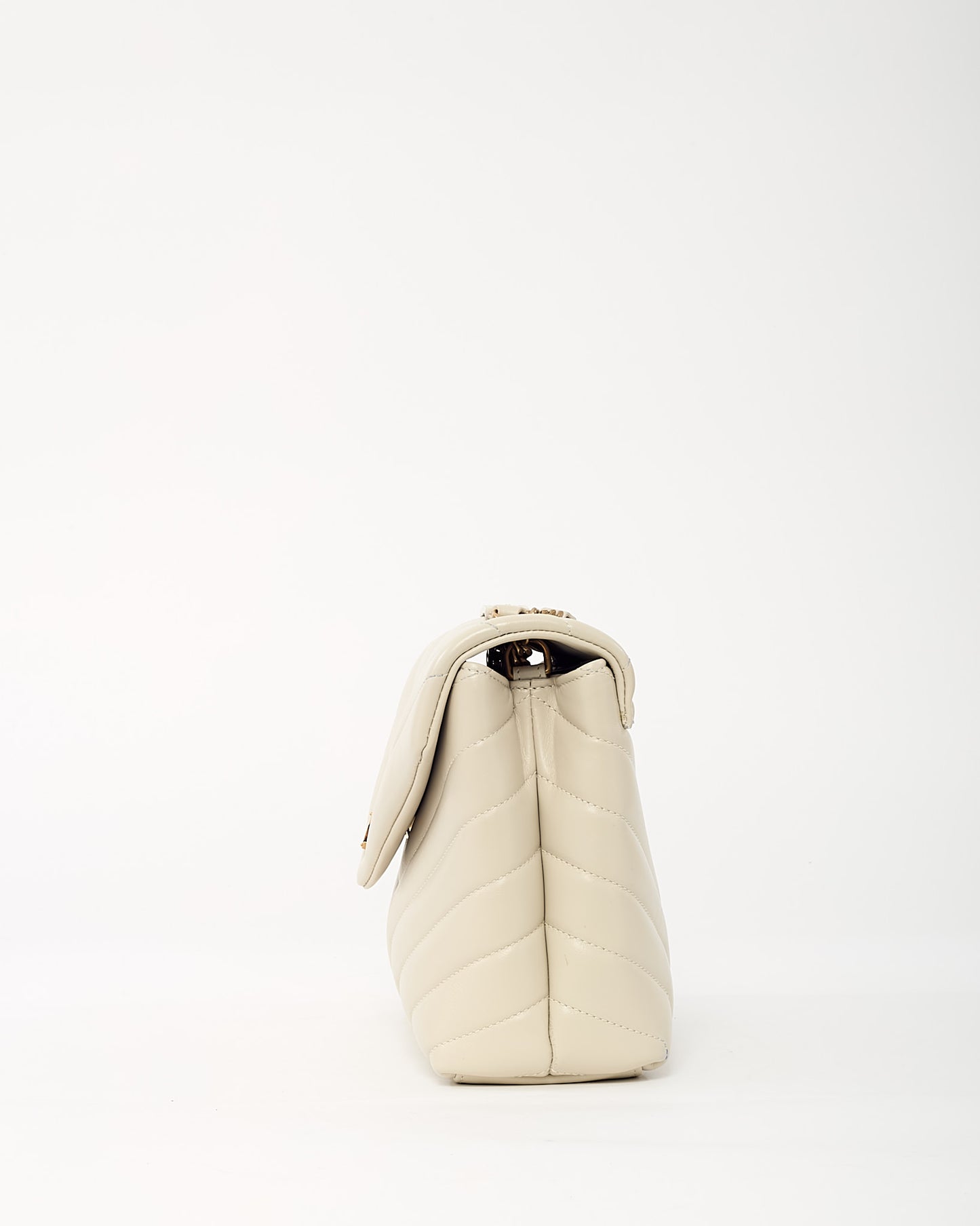 Saint Laurent White Chevron Leather Small GHW YSL Monogram Loulou Shoulder Bag