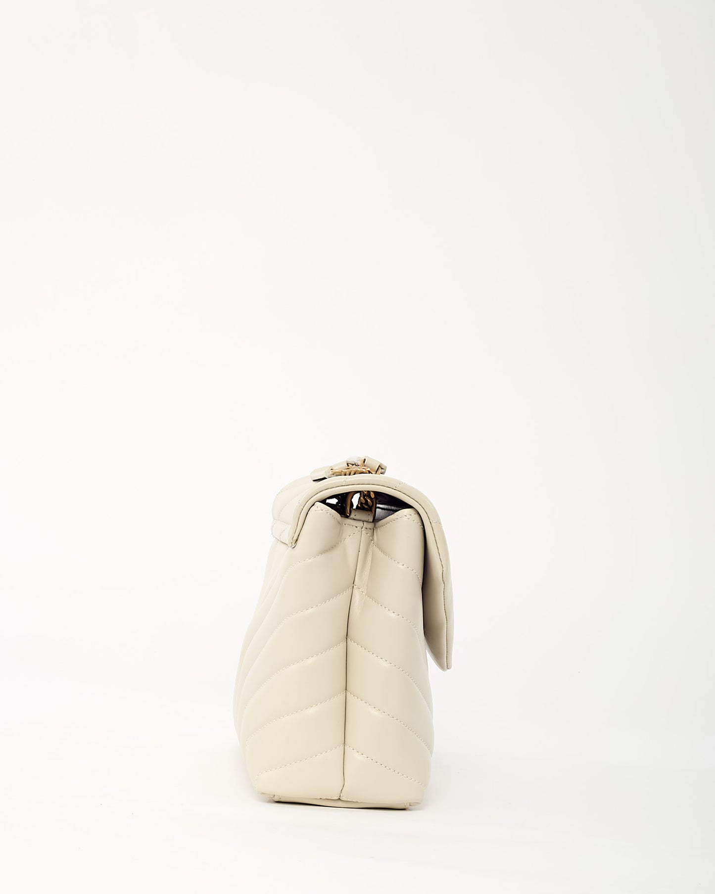 Saint Laurent White Chevron Leather Small GHW YSL Monogram Loulou Shoulder Bag