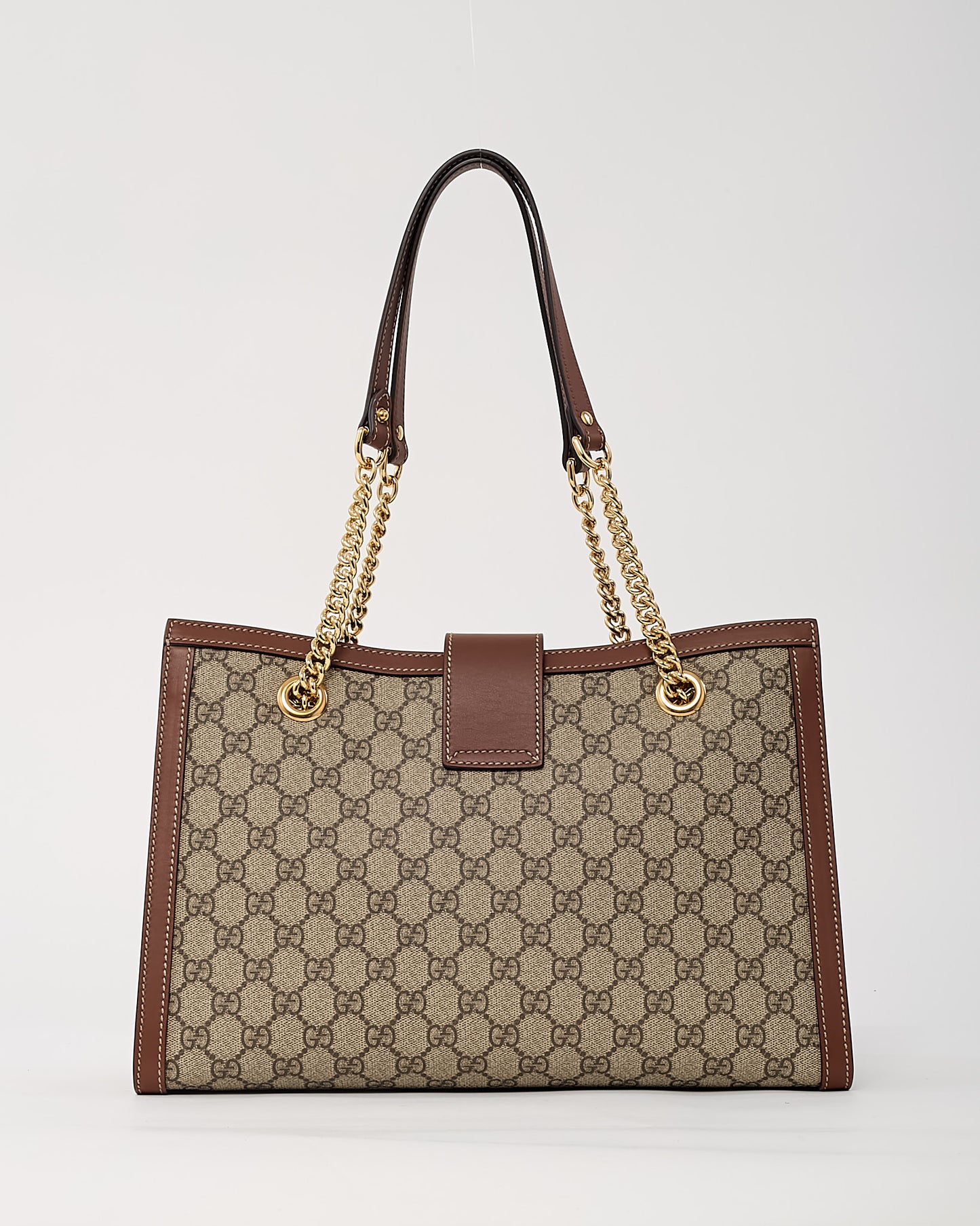 Sac cabas Gucci Grand Padlock en toile enduite GG Suprême beige/ébène et cuir blanc