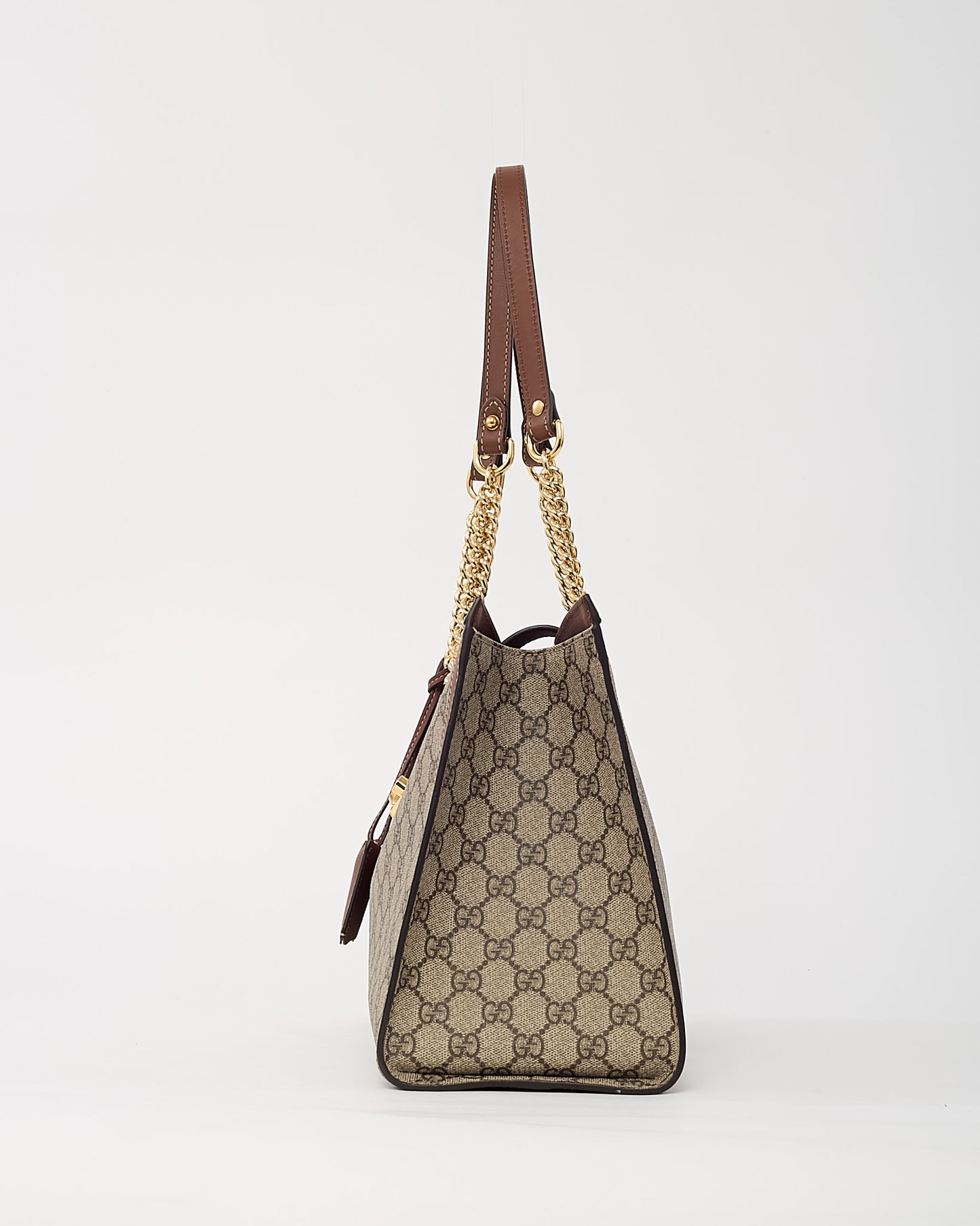 Sac cabas Gucci Grand Padlock en toile enduite GG Suprême beige/ébène et cuir blanc