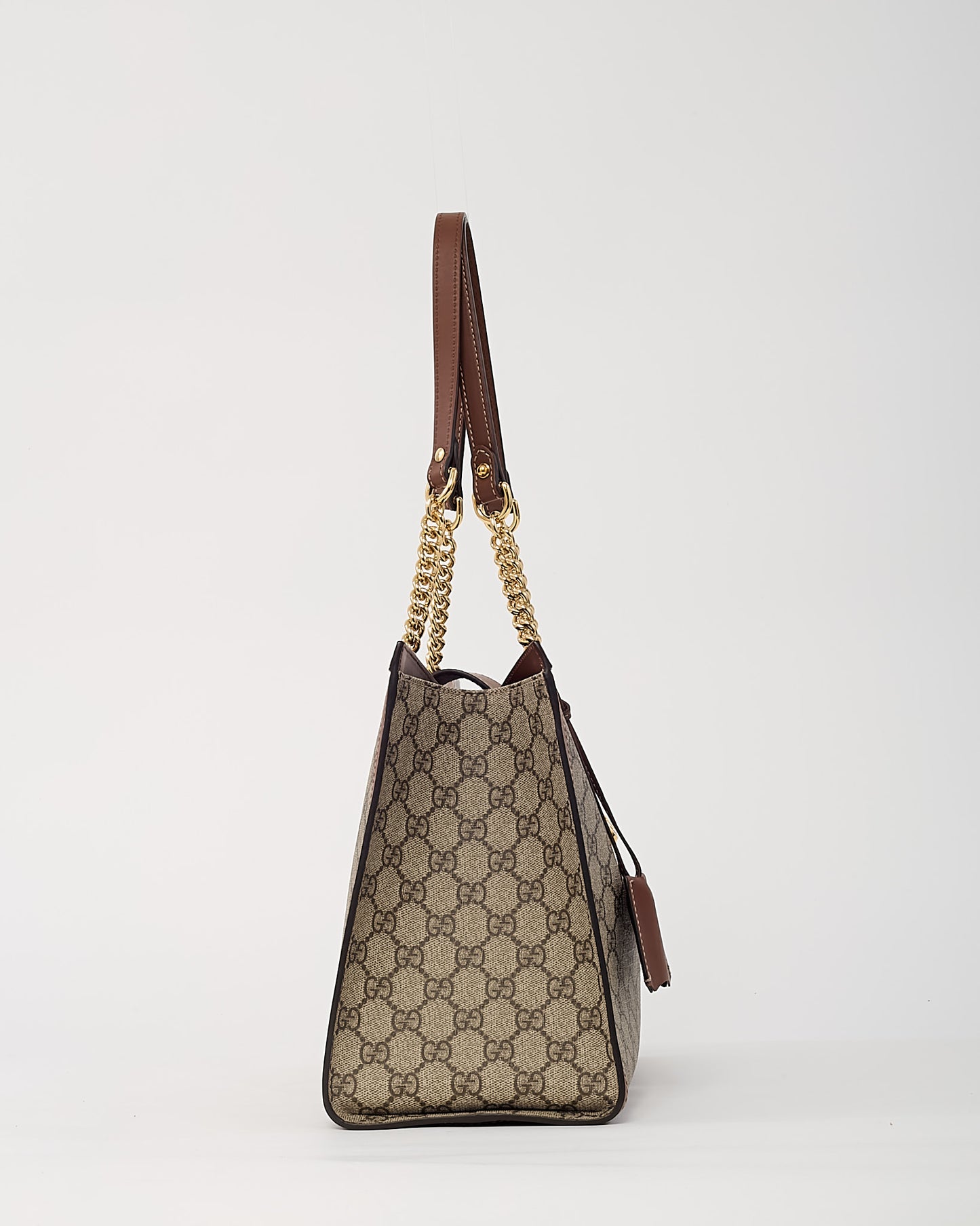 Sac cabas Gucci Grand Padlock en toile enduite GG Suprême beige/ébène et cuir blanc