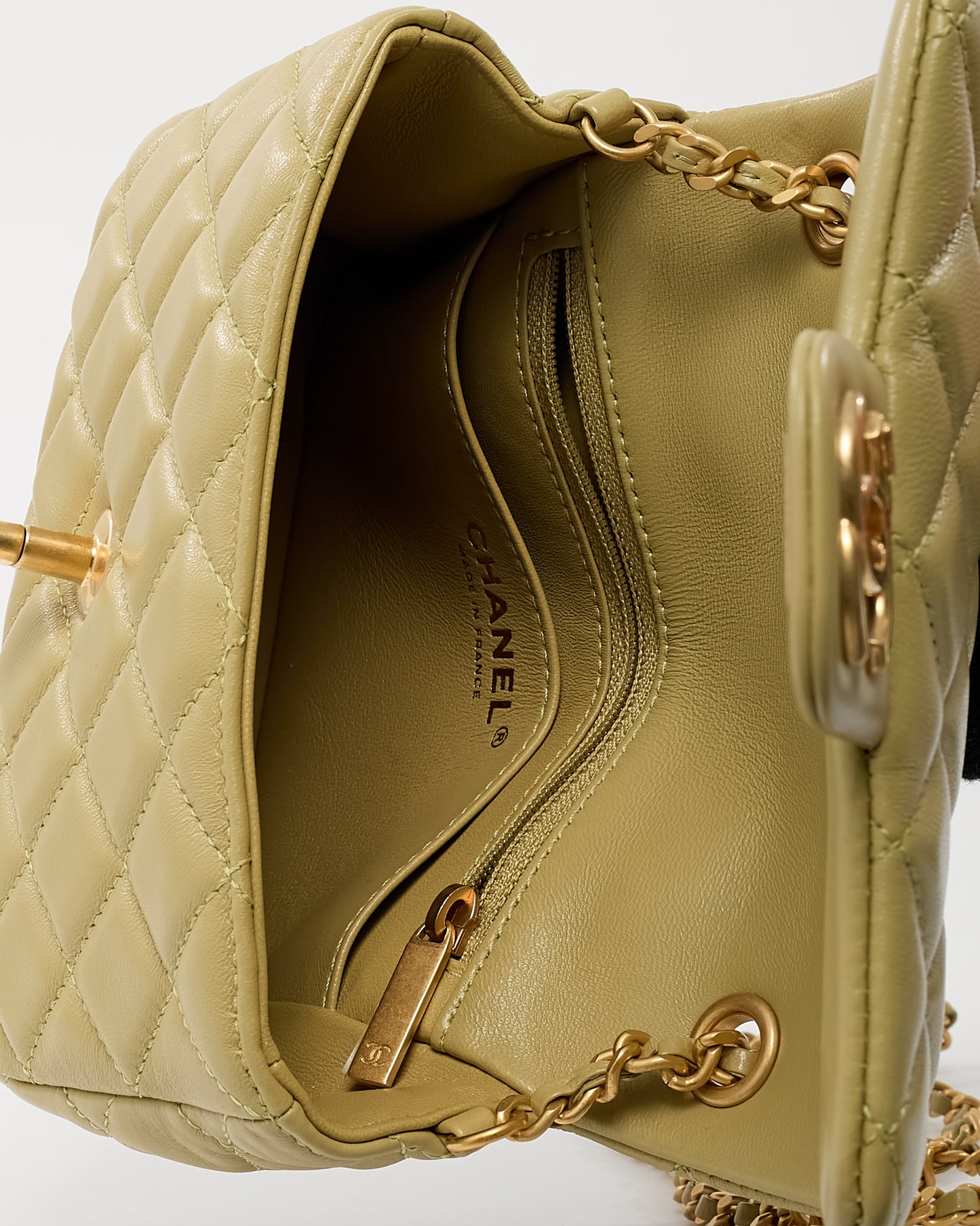 Chanel Light Green Quilted Lambskin Leather Mini Square Coco Hearts Flap Bag