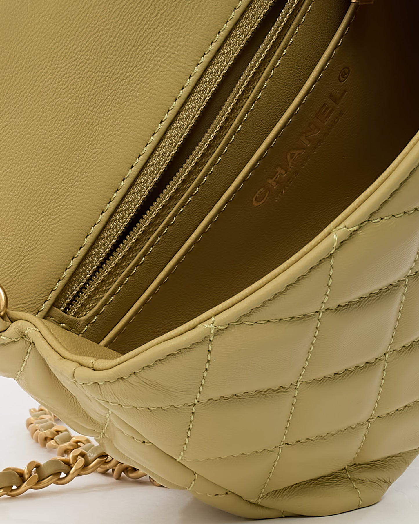 Chanel Light Green Quilted Lambskin Leather Mini Square Coco Hearts Flap Bag