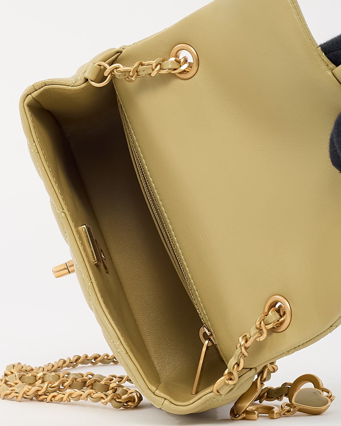 Chanel Light Green Quilted Lambskin Leather Mini Square Coco Hearts Flap Bag