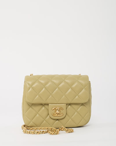 Chanel Light Green Quilted Lambskin Leather Mini Square Coco Hearts Flap Bag