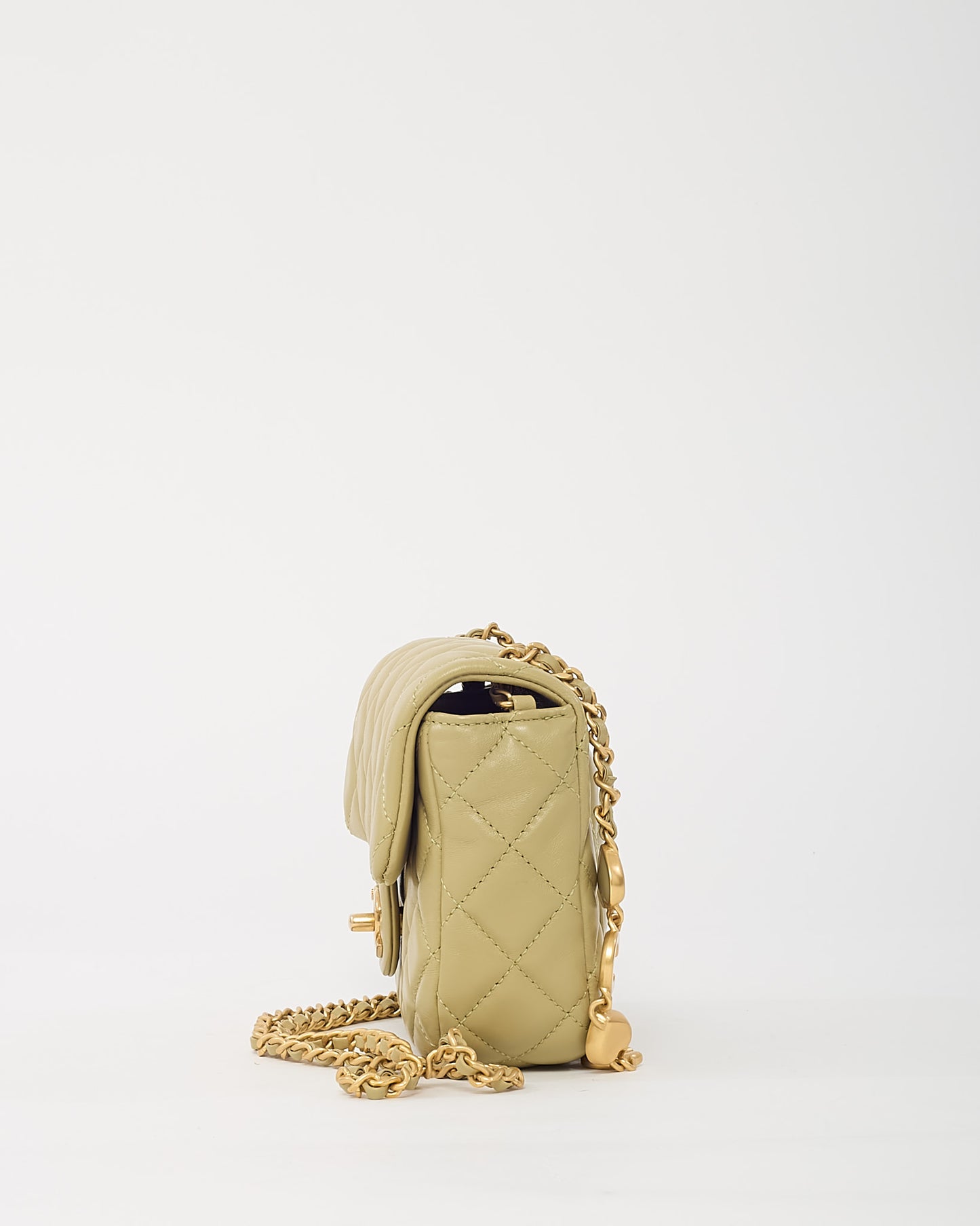 Chanel Light Green Quilted Lambskin Leather Mini Square Coco Hearts Flap Bag