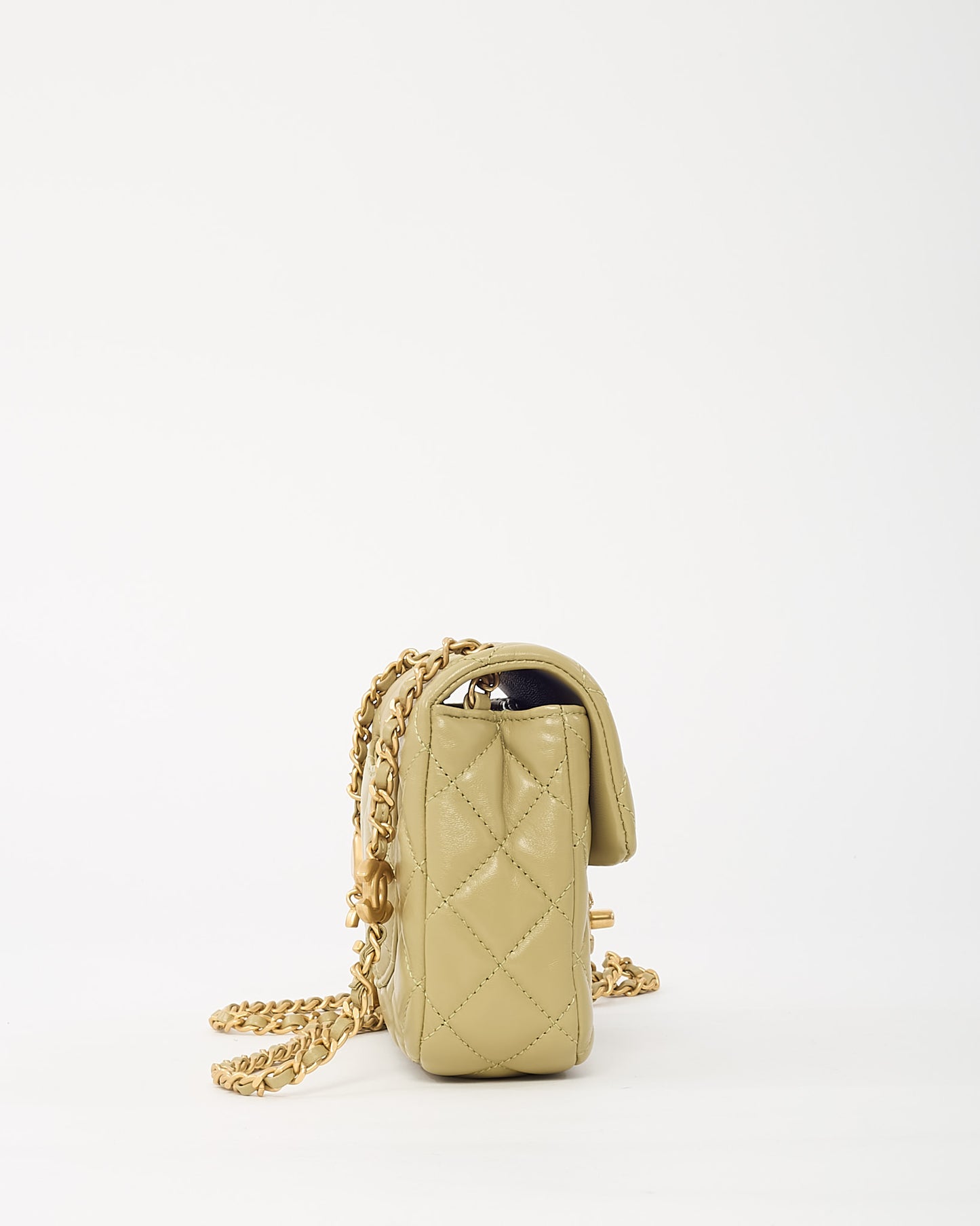 Chanel Light Green Quilted Lambskin Leather Mini Square Coco Hearts Flap Bag