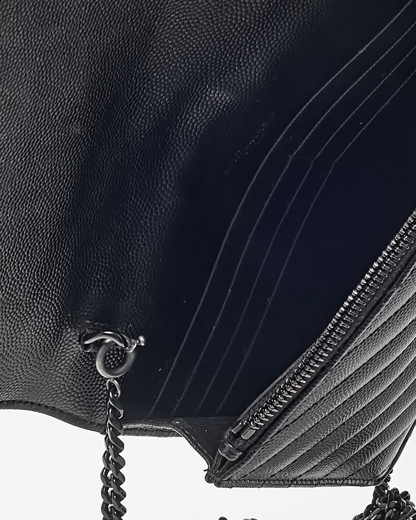 Saint Laurent Black Chevron Grain De Poudre BHW YSL Cassandre Envelope Chain WOC Crossbody Bag