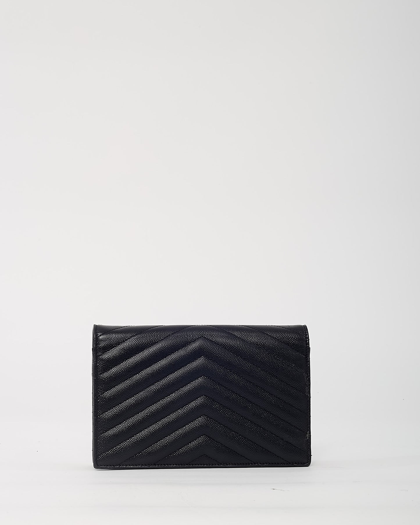 Saint Laurent Black Chevron Grain De Poudre BHW YSL Cassandre Envelope Chain WOC Crossbody Bag