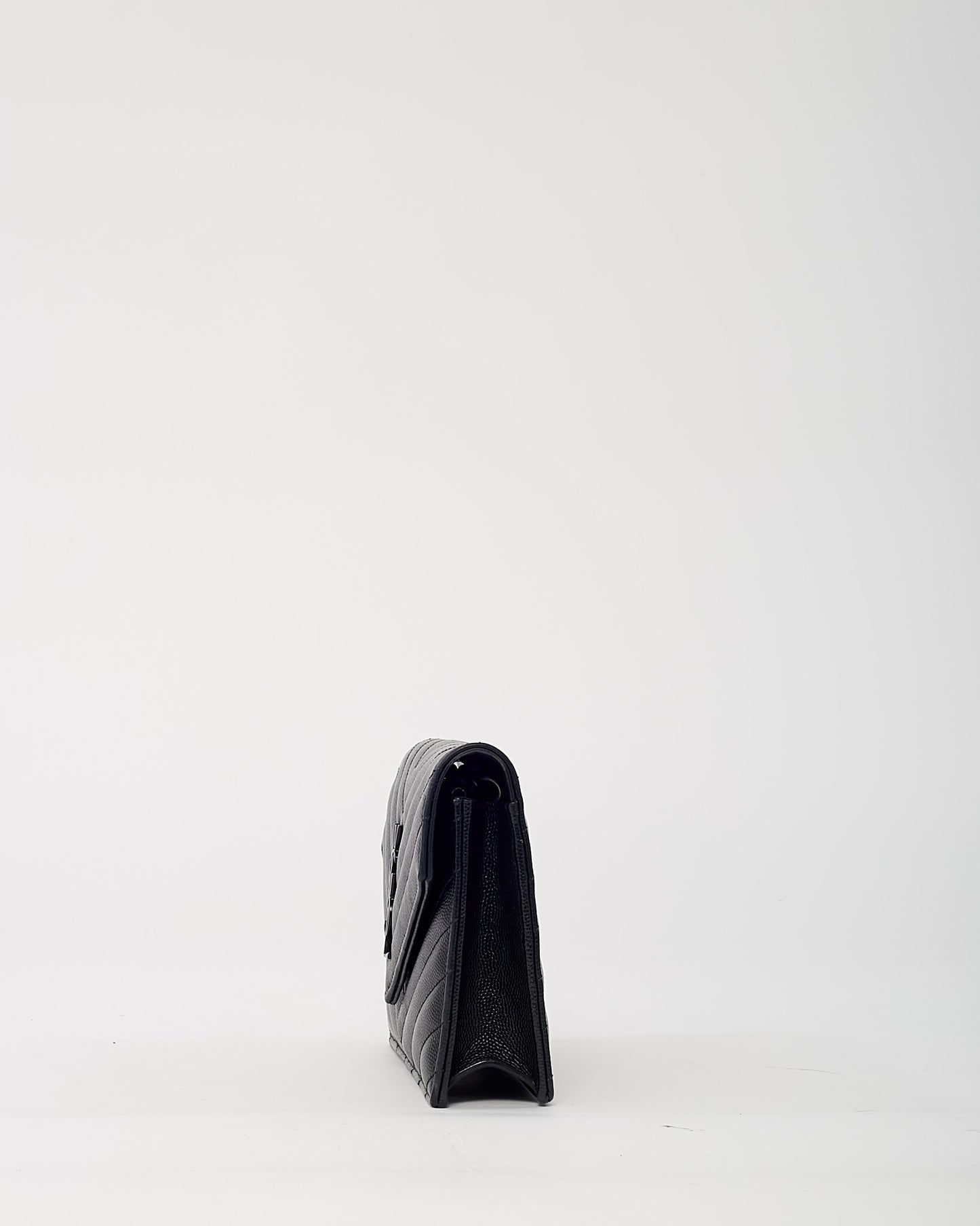 Saint Laurent Black Chevron Grain De Poudre BHW YSL Cassandre Envelope Chain WOC Crossbody Bag