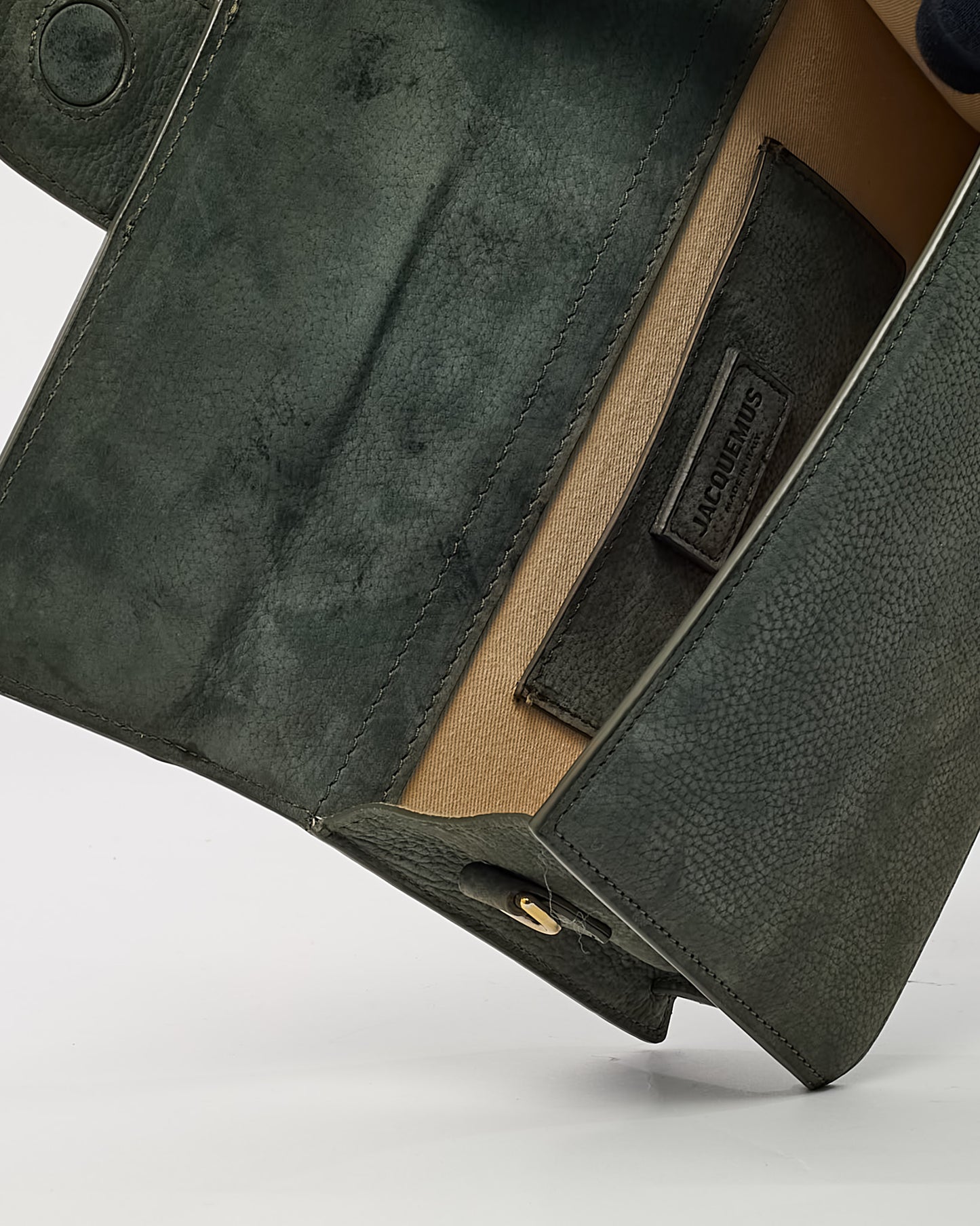 Jacquemus Olive Green Suede Le Bambino Top Handle Bag w/ Strap