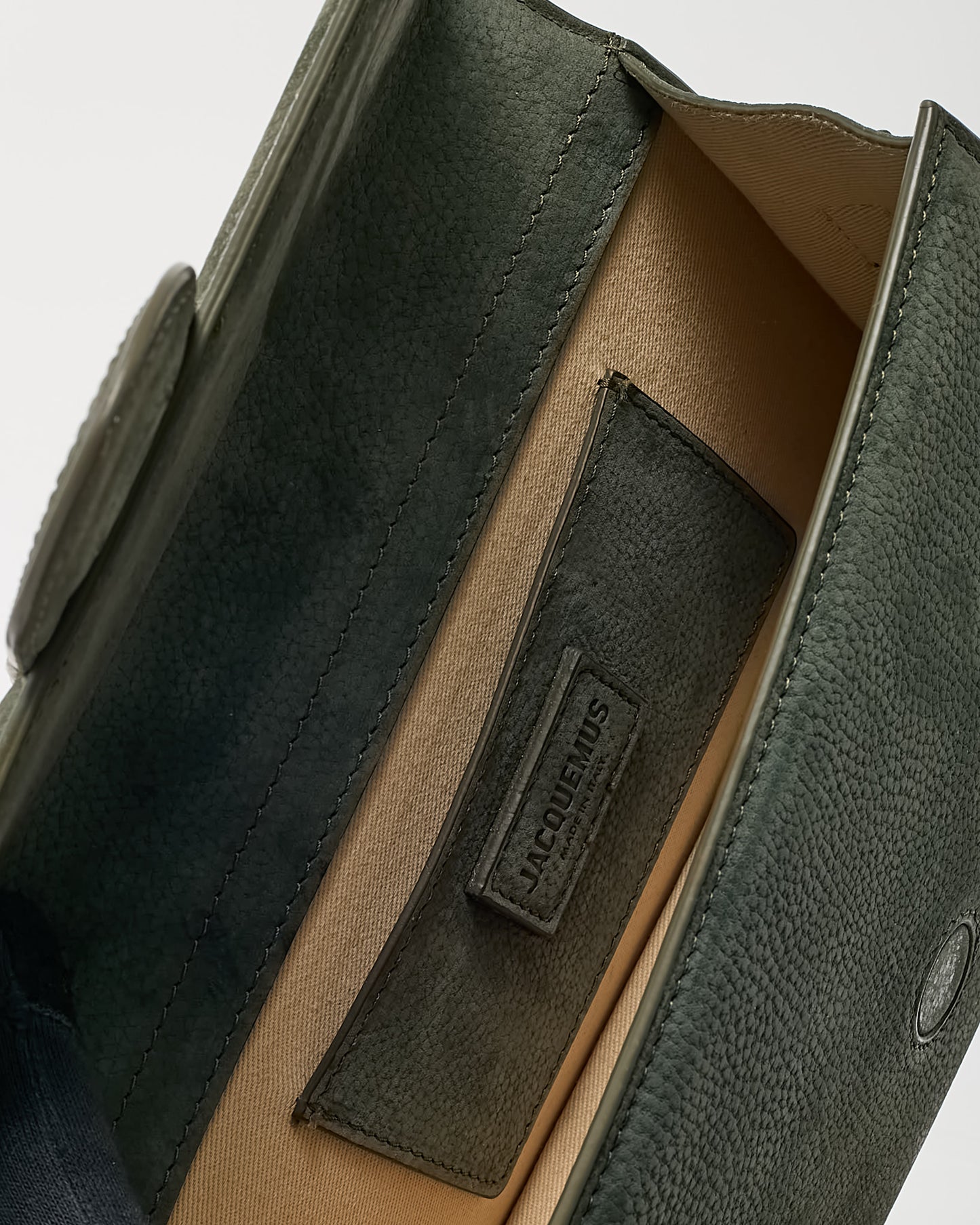 Jacquemus Olive Green Suede Le Bambino Top Handle Bag w/ Strap