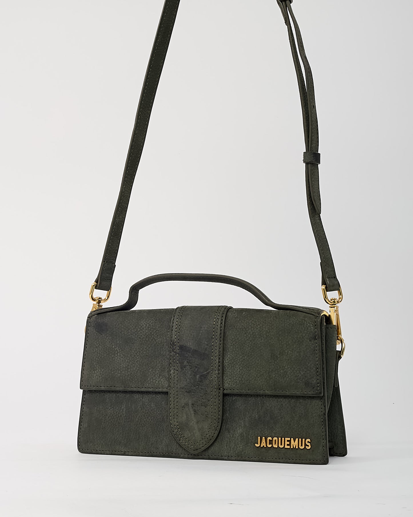 Jacquemus Olive Green Suede Le Bambino Top Handle Bag w/ Strap