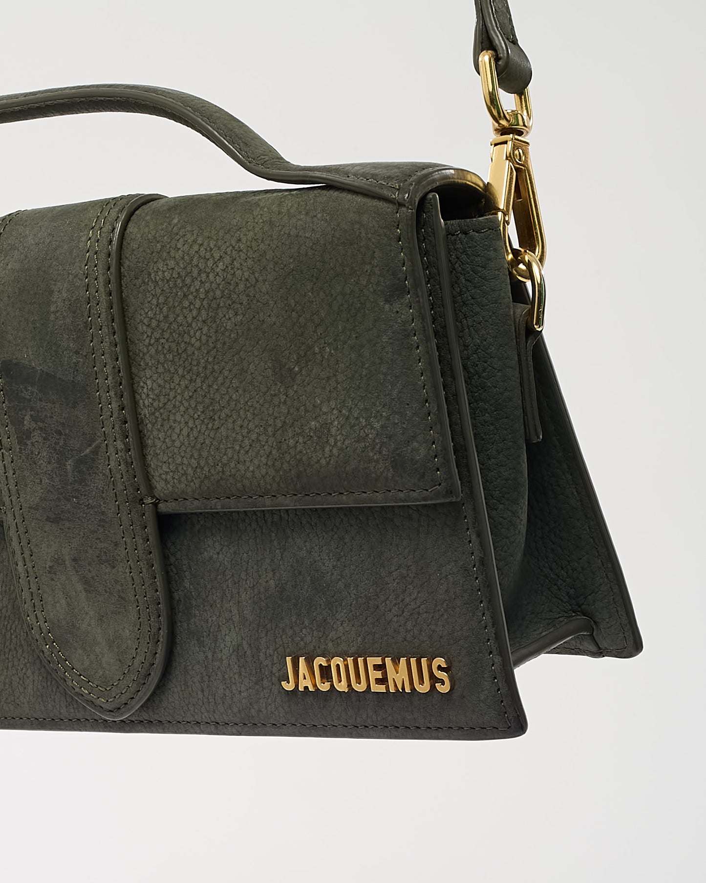 Jacquemus Olive Green Suede Le Bambino Top Handle Bag w/ Strap