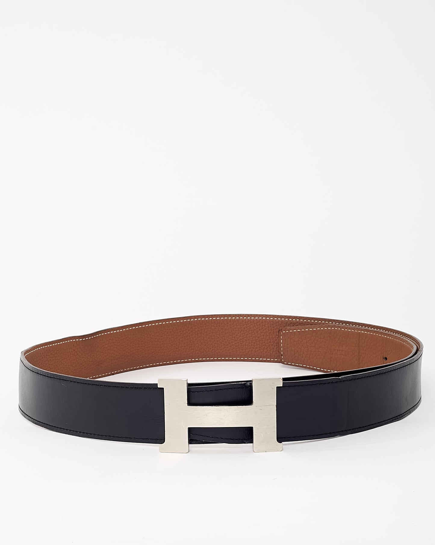 Hermès Gold Togo and Black Swift Leather Reversible 32mm SHW H Belt - 100