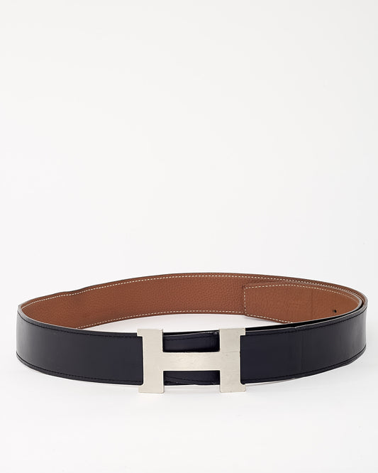 Hermès Gold Togo and Black Swift Leather Reversible 32mm SHW H Belt - 100