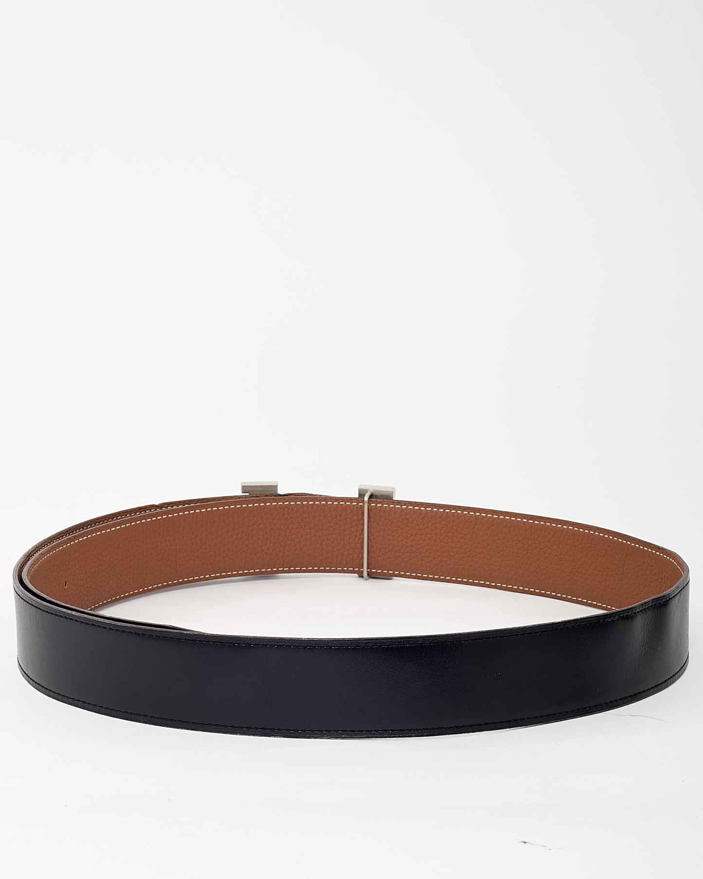 Hermès Gold Togo and Black Swift Leather Reversible 32mm SHW H Belt - 100
