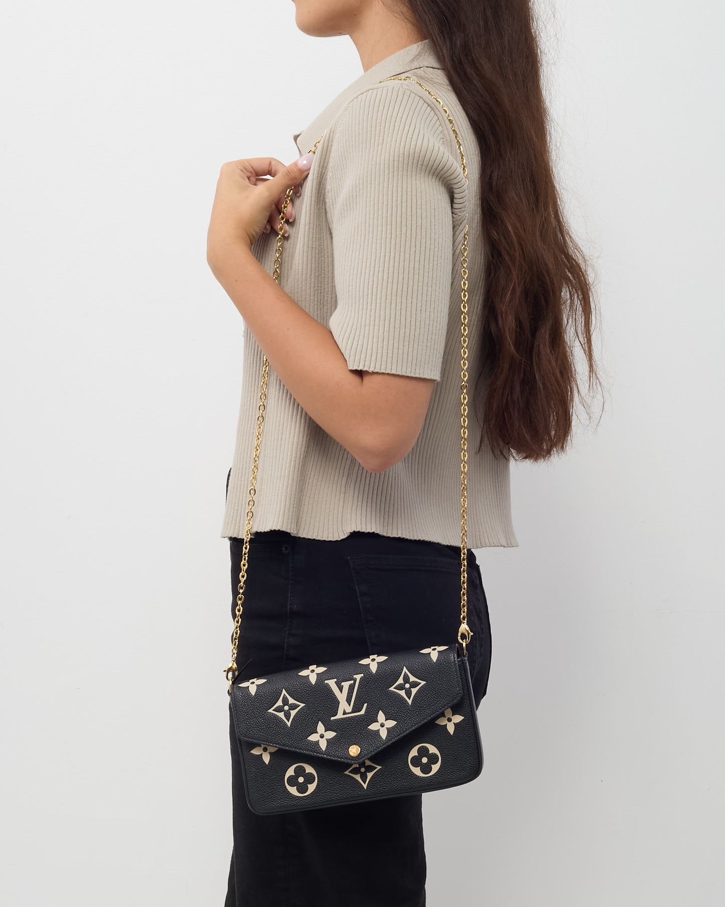 Louis Vuitton Black/Beige Monogram Empreinte Leather Felicie Pochette Crossbody Bag