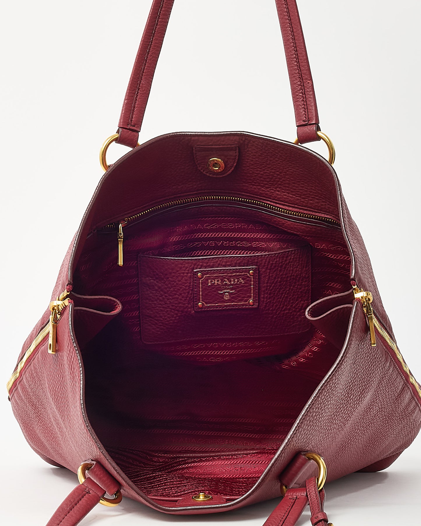 Prada Red Vitello Daino Leather Large Zip Tote Bag
