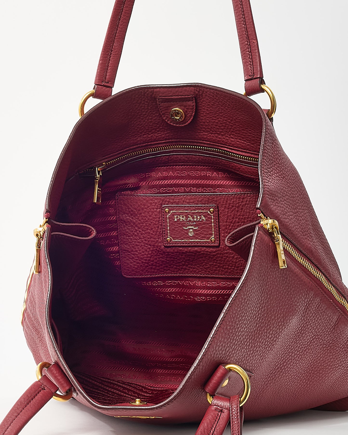 Prada Red Vitello Daino Leather Large Zip Tote Bag