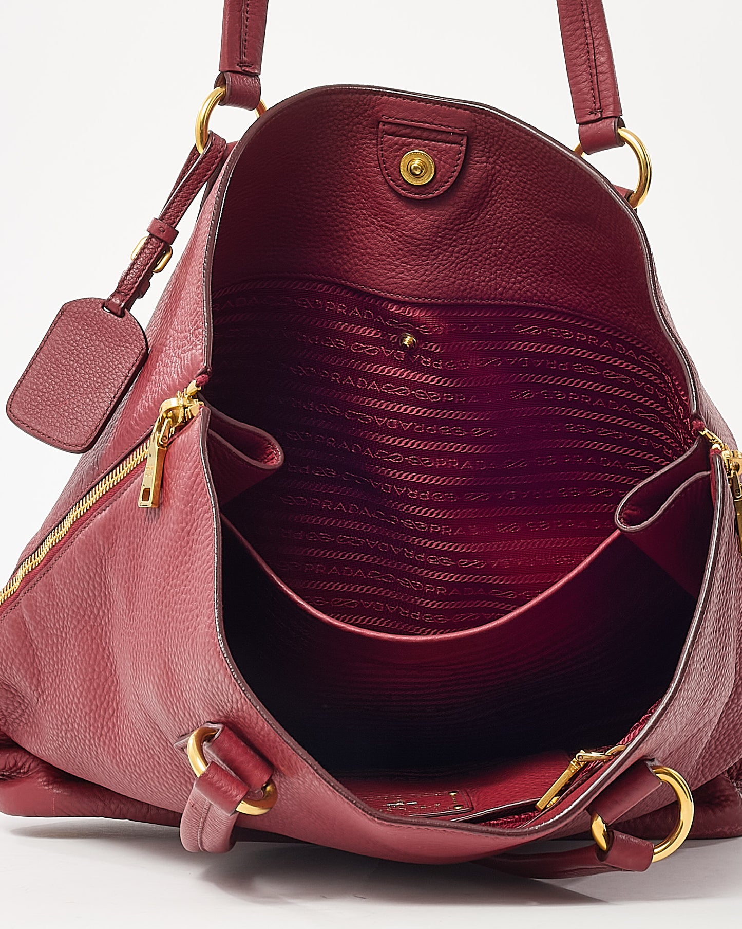 Prada Red Vitello Daino Leather Large Zip Tote Bag