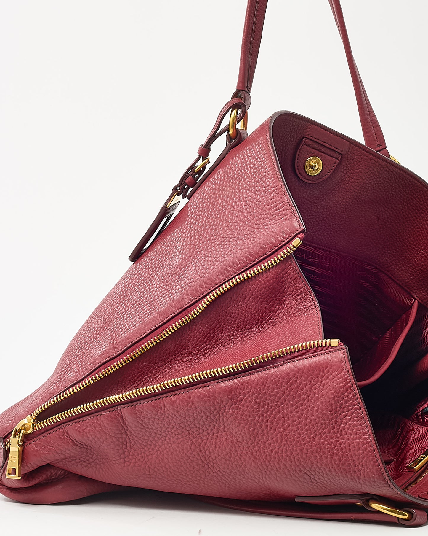 Prada Red Vitello Daino Leather Large Zip Tote Bag