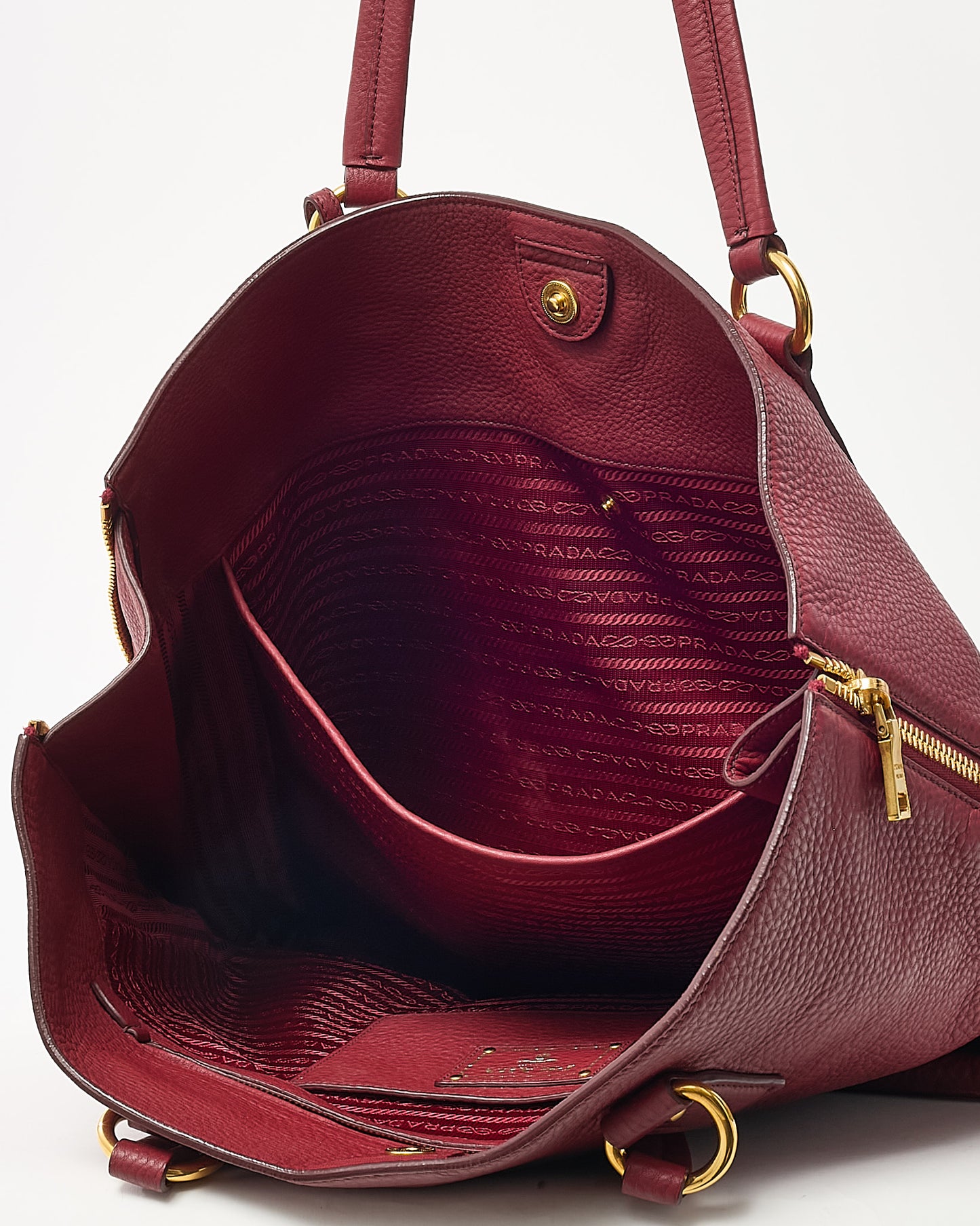 Prada Red Vitello Daino Leather Large Zip Tote Bag